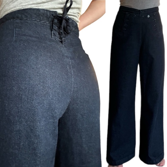 Lauren Ralph Lauren Sailor Pant Cotton Denim Navy 10P - Picture 2 of 9